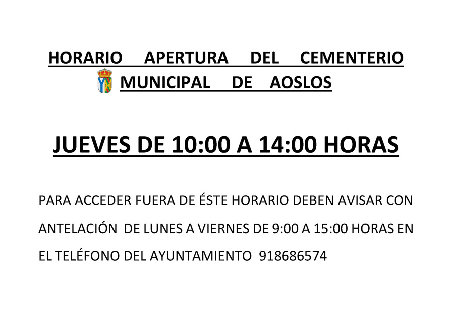 HORARIO APERTURA CEMENTERIO AOSLOS