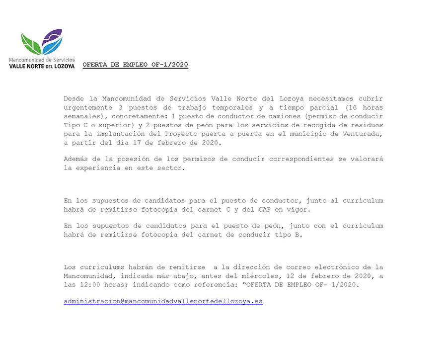 OFERTA DE EMPLEO OF 1 2020