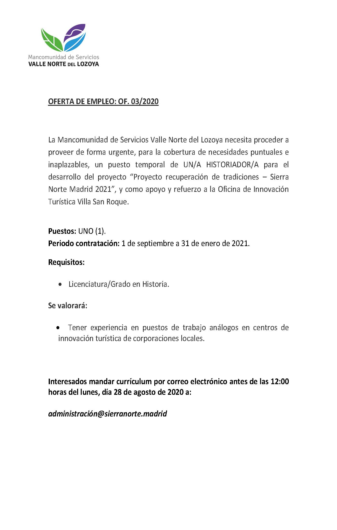 OFERTA DE EMPLEO HISTORIADOR A OF 3 2020
