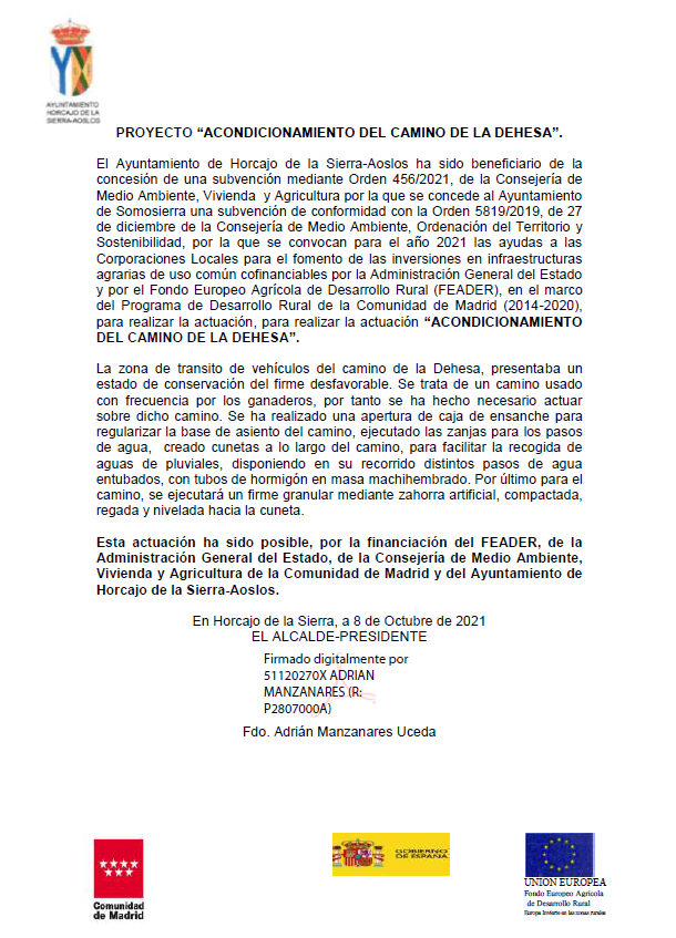 Proyecto acondicionamiento Camino Dehesa