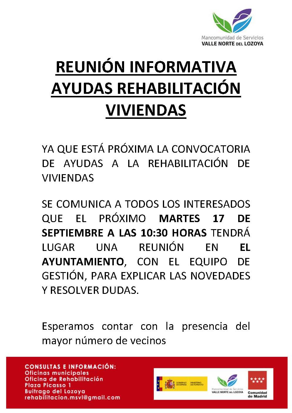 REUNIÓN INFORMATIVA AYUDAS REHABILITACIÓN